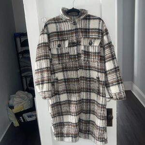 Forever 21 Plaid Coat - Brown and Cream
